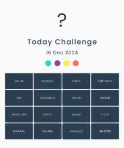 Alt Text: A clean and simple grid of words representing today’s Connections puzzle categories for December 16, inviting players to solve.