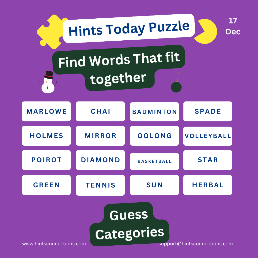 A simple and clear grid of words representing today's Connections puzzle for December 17, designed to help players identify categories and solve the challenge.